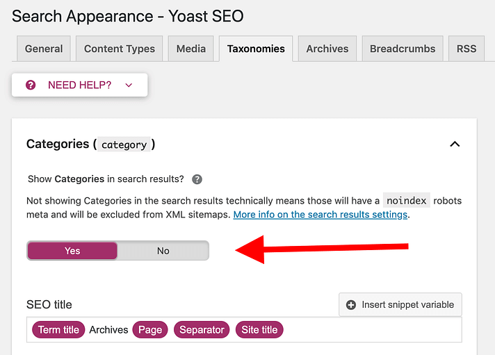 Set SEO categories in Yoast SEO plugin