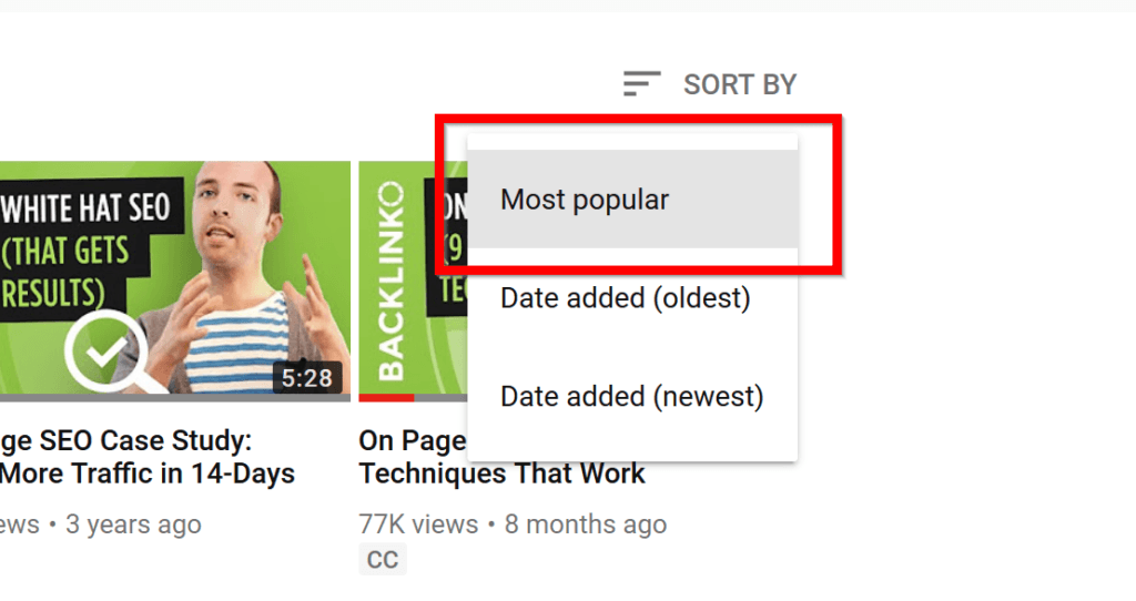 Sort videos by popularity on YouTube